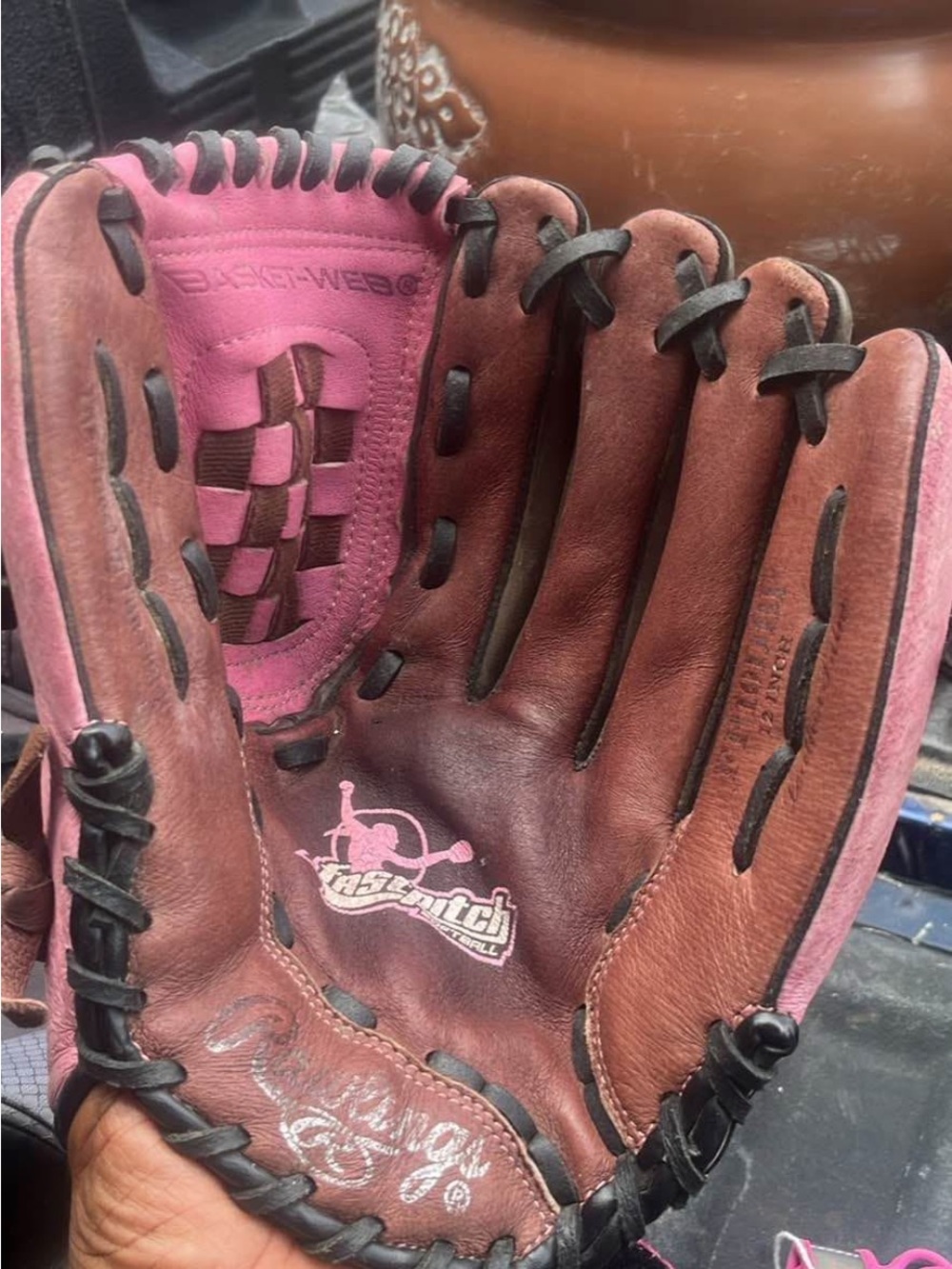 Phenix Brown Leather Softball Glove with Pink Accents